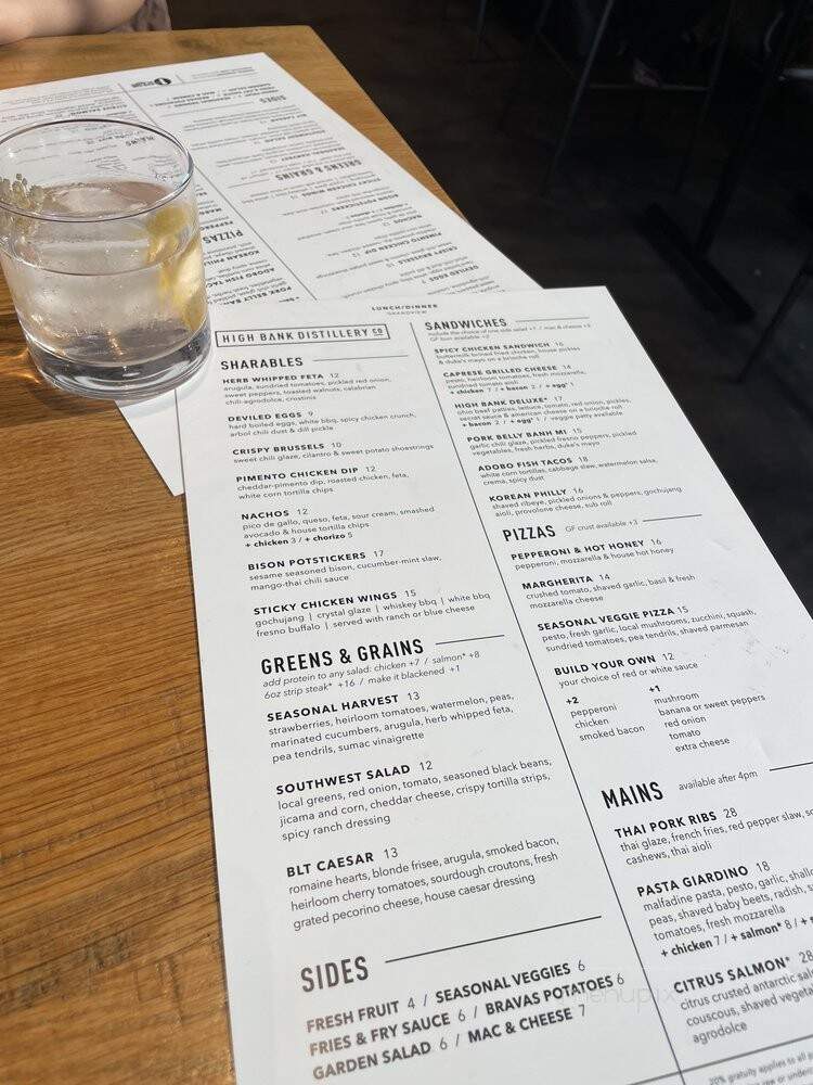 High Bank Distillery - Columbus, OH menu_pic