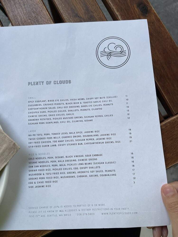 Plenty of Clouds - Seattle, WA menu_pic