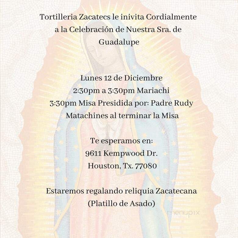 Tortilleria Zacatecas - Houston, TX menu_pic