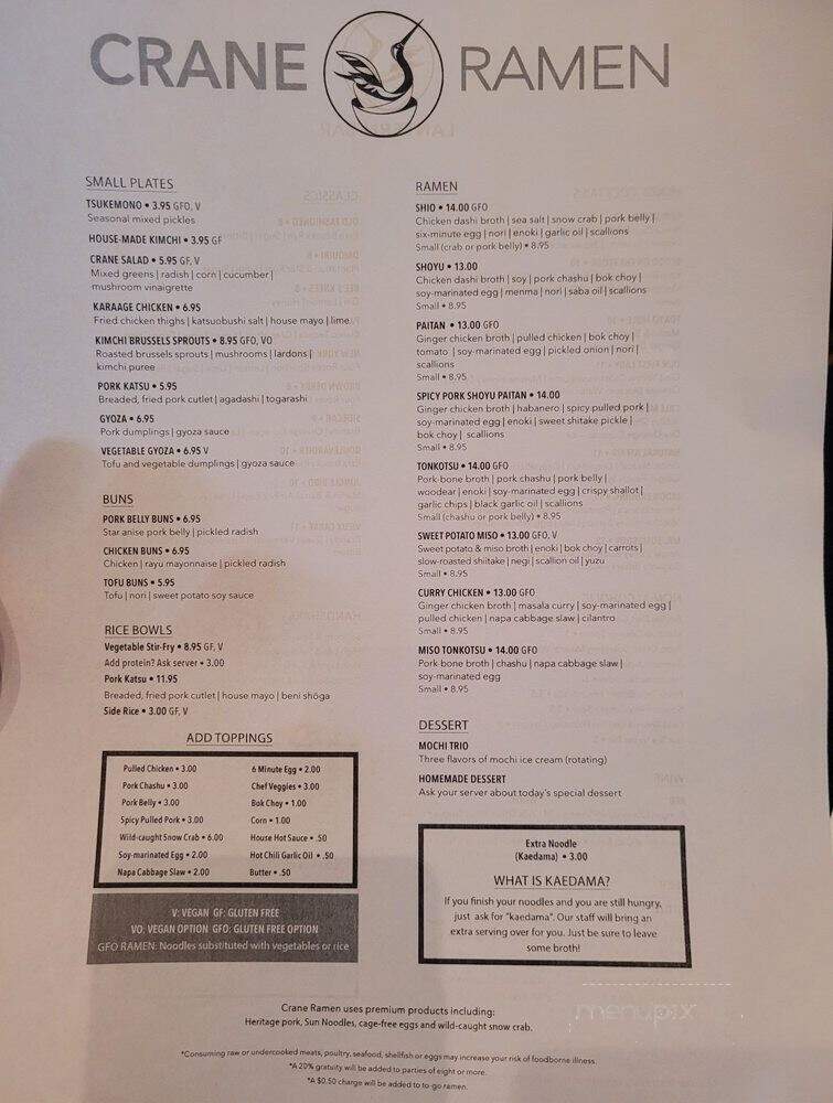 Crane Ramen - Jacksonville, FL menu_pic