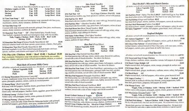 Thai Orchid Restaurant - Lebanon, NH menu_pic