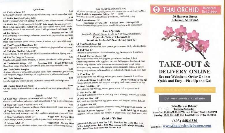 Thai Orchid Restaurant - Lebanon, NH menu_pic