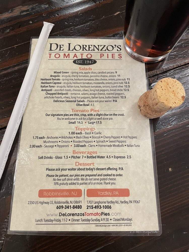 Delorenzo's Tomato Pies - Yardley, PA menu_pic