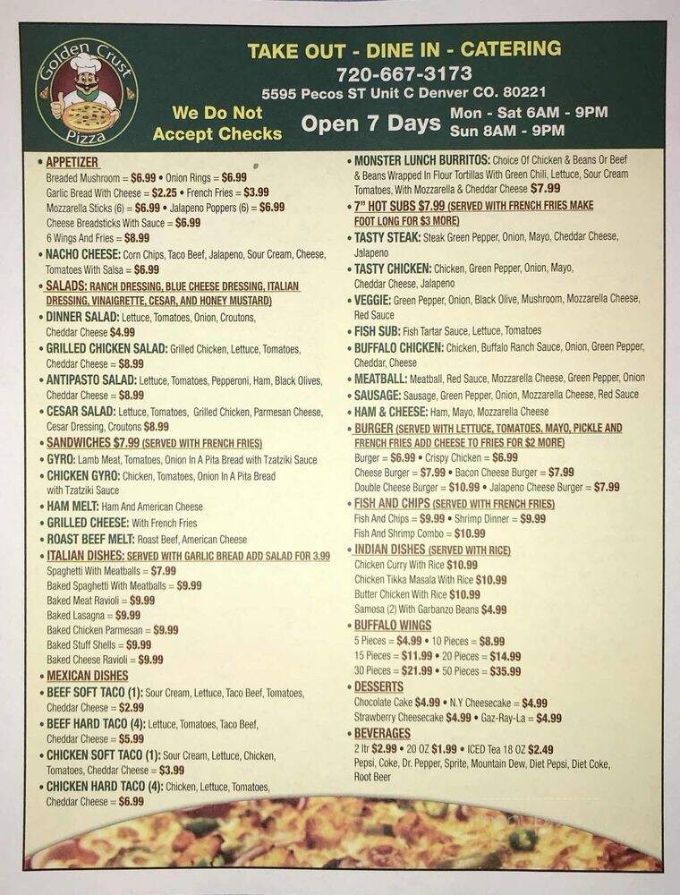 Golden Crust Pizza & Subs - Denver, CO menu_pic