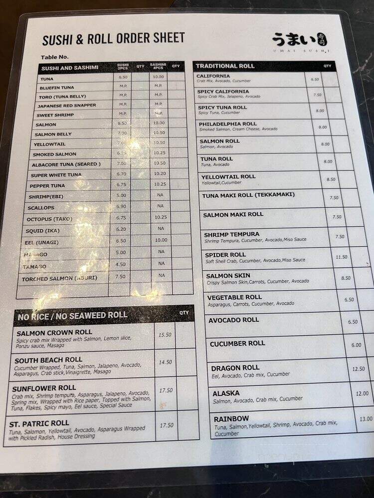Umai Sushi - McKinney, TX menu_pic