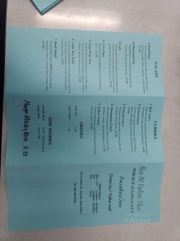 Ros Ni Yuhm Thai Restaurant - Sunset, UT menu_pic