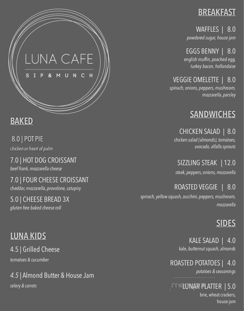 Luna Cafe - St. Augustine, FL menu_pic