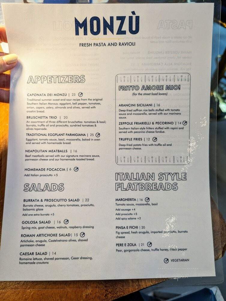 Monzu Fresh Pasta - San Diego, CA menu_pic