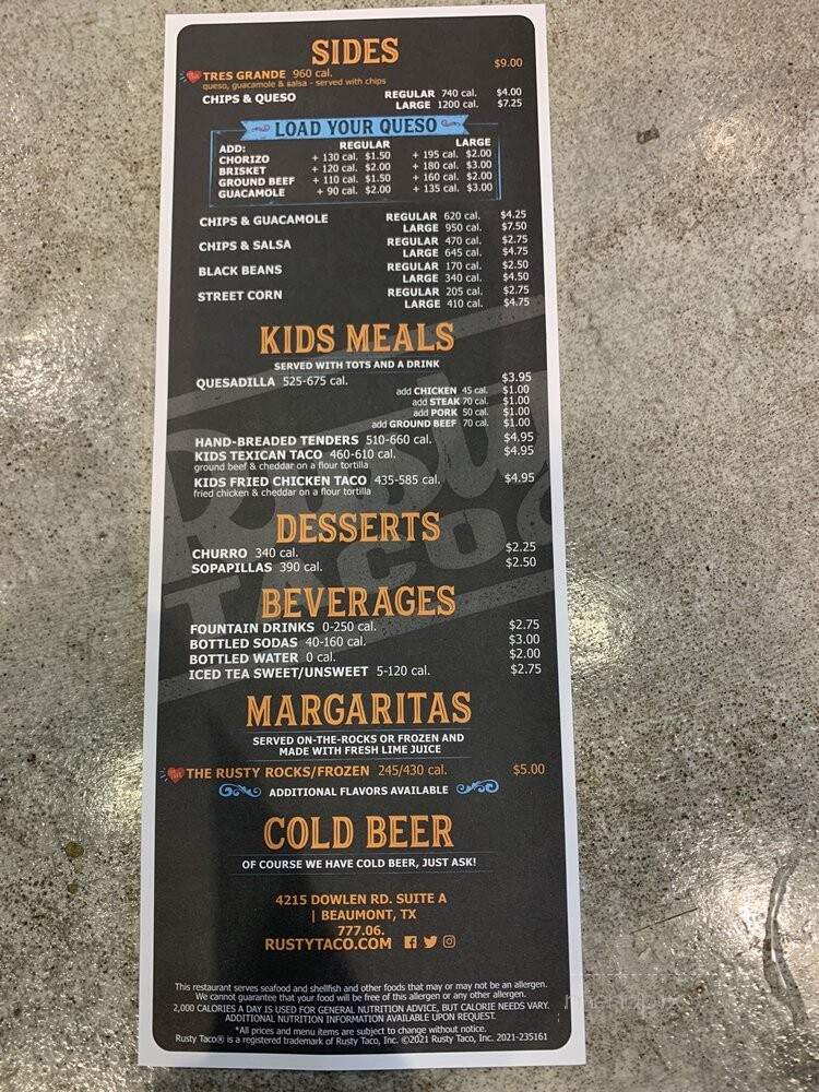 Rusty Taco - Beaumont, TX menu_pic
