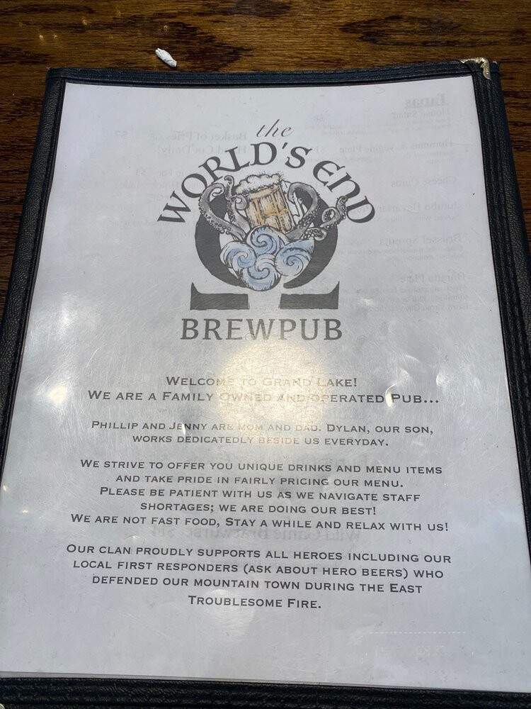 The World's End Brewpub and Inn - Grand Lake, CO menu_pic