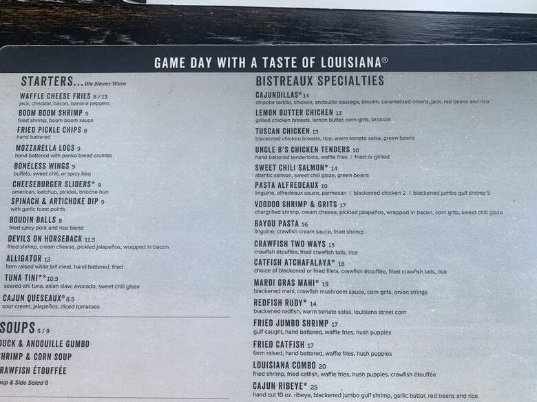 Walk-On's Sports Bistreaux - Waco, TX menu_pic