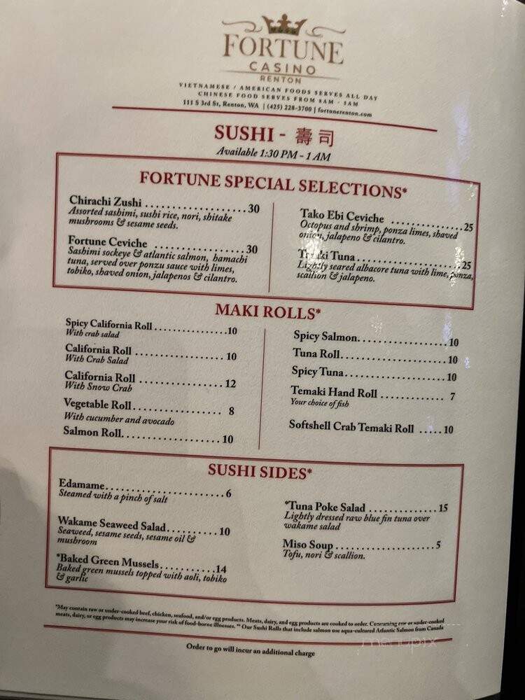 Freddie's Casino - Renton, WA menu_pic