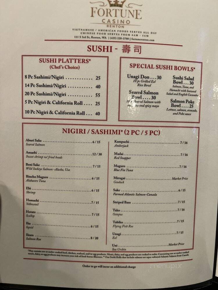 Freddie's Casino - Renton, WA menu_pic