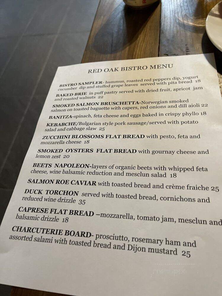 Red Oak Bistro - Gatlinburg, TN menu_pic