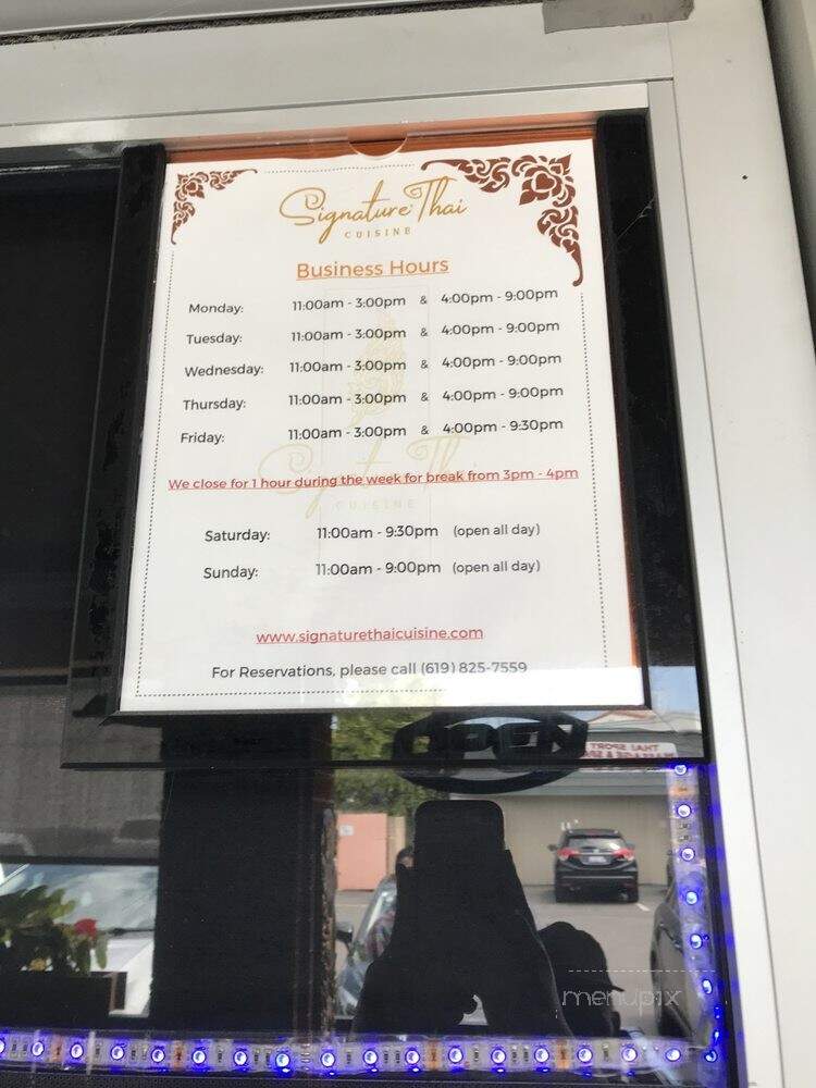 Signature Thai Cuisine - La Mesa, CA menu_pic