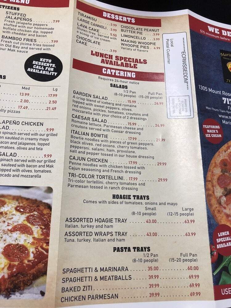 MariSal's Pizza Shop - York, PA menu_pic