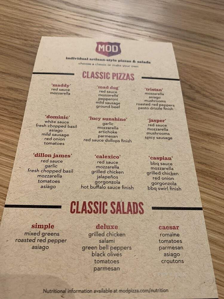 MOD Pizza - Cary, NC menu_pic