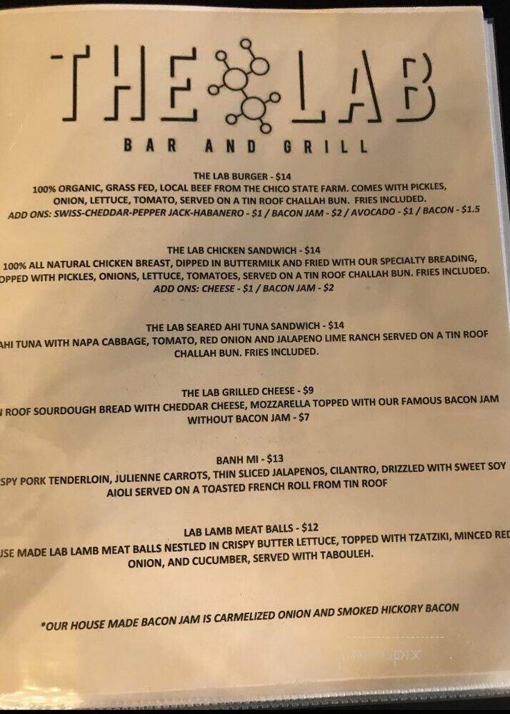 The Lab Bar And Grill - Chico, CA menu_pic