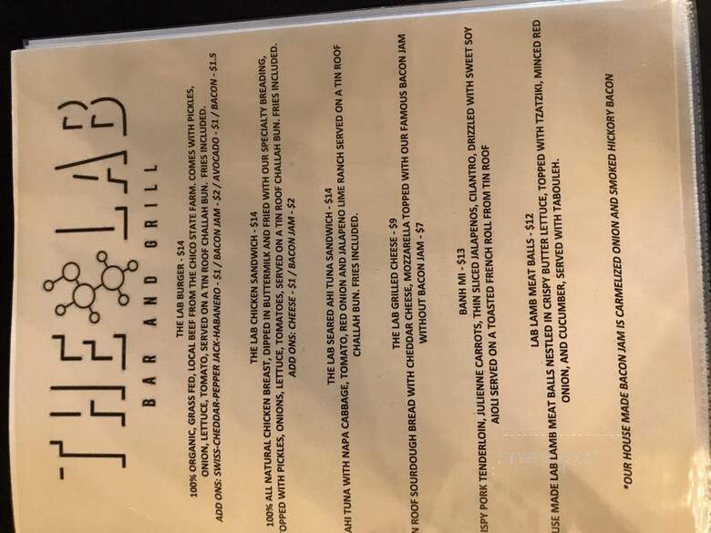 The Lab Bar And Grill - Chico, CA menu_pic