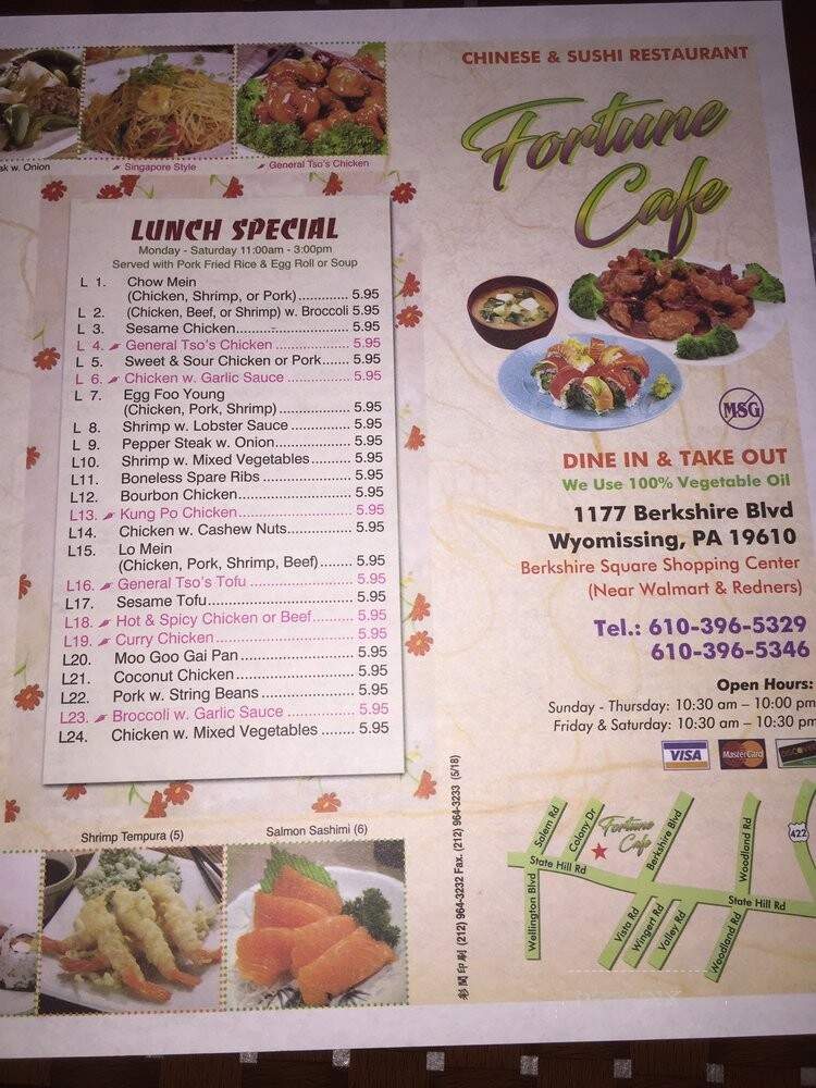Fortune Cafe - Wyomissing, PA menu_pic