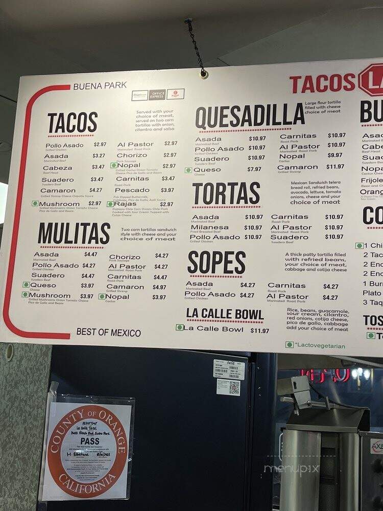 Tacos La Calle - Buena Park, CA menu_pic