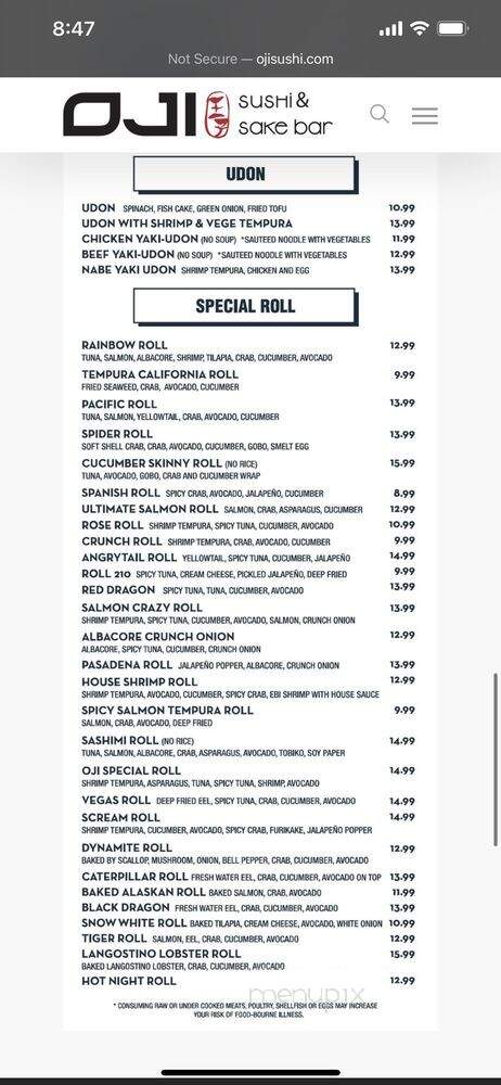 OJI Sushi & Sake Bar - Pasadena, CA menu_pic