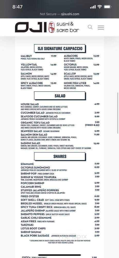 OJI Sushi & Sake Bar - Pasadena, CA menu_pic