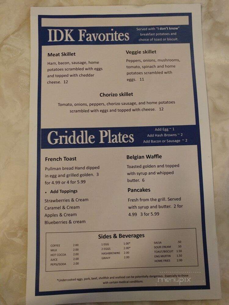IDK - Kennewick, WA menu_pic