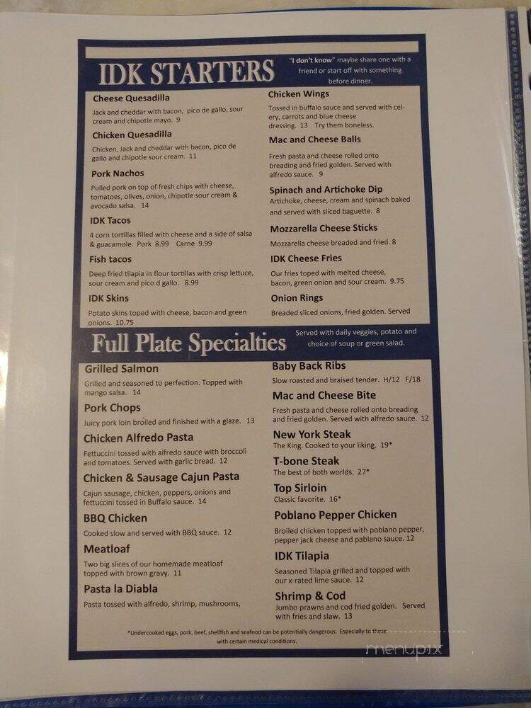 IDK - Kennewick, WA menu_pic