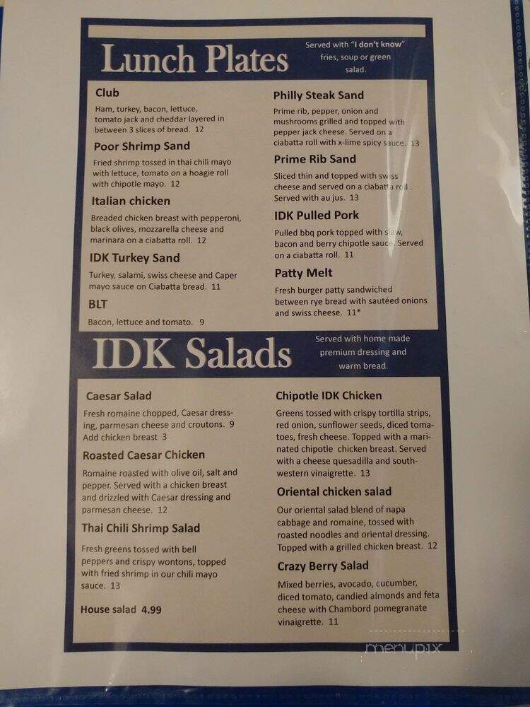 IDK - Kennewick, WA menu_pic