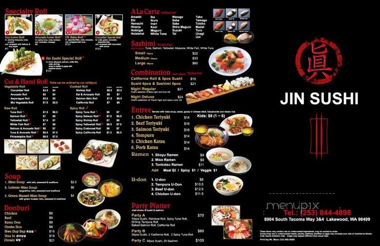 Jin Sushi - Lakewood, WA menu_pic