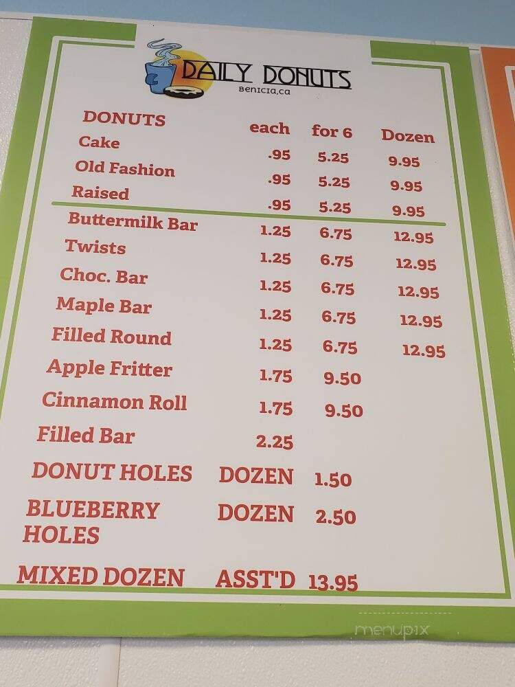 Daily Donuts - Benicia, CA menu_pic