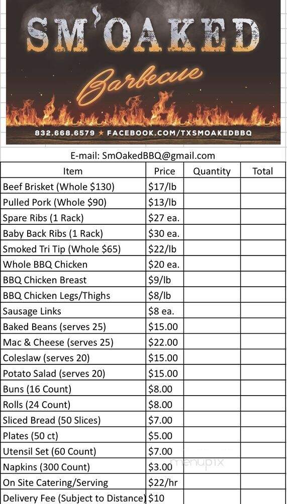 Sm'Oaked BBQ Catering - Jacksonville, NC menu_pic