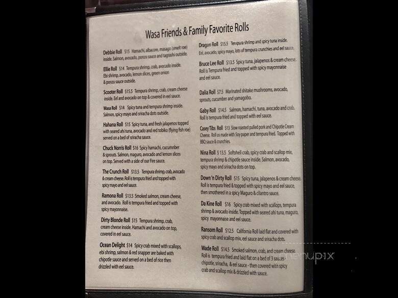 Wasa Sushi Bar & Grill - Ramona, CA menu_pic