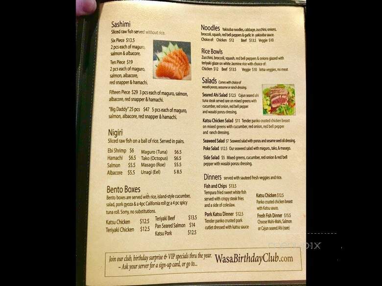 Wasa Sushi Bar & Grill - Ramona, CA menu_pic