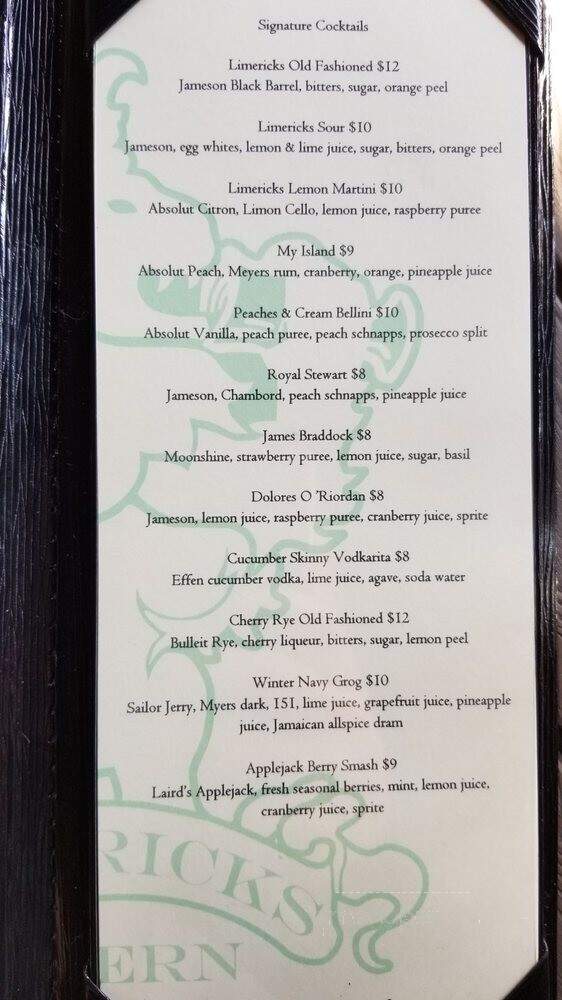 Limericks Tavern - Chino Hills, CA menu_pic