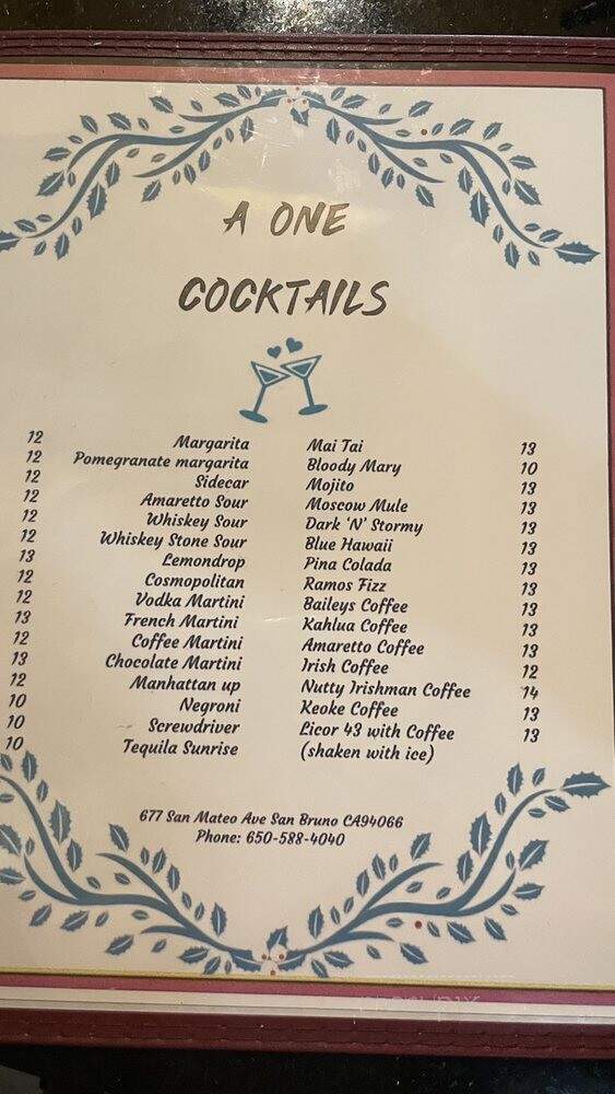 A One Kitchen - San Bruno, CA menu_pic