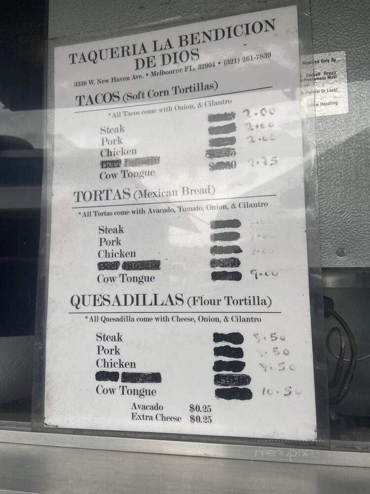 Taqueria La Bendicion de Dios - Melbourne, FL menu_pic