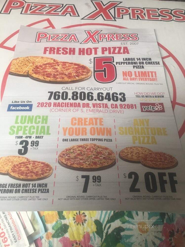 Pizza Xpress - Vista, CA menu_pic