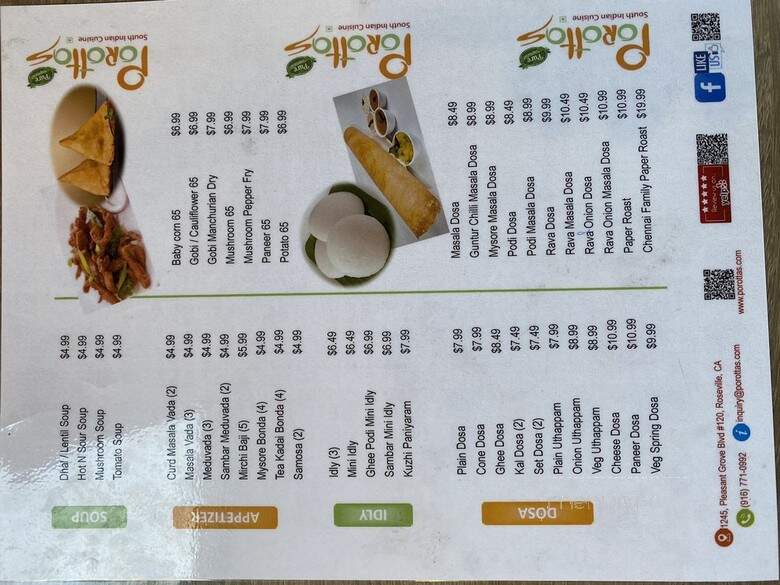 Porottas South Indian Cuisine - Roseville, CA menu_pic