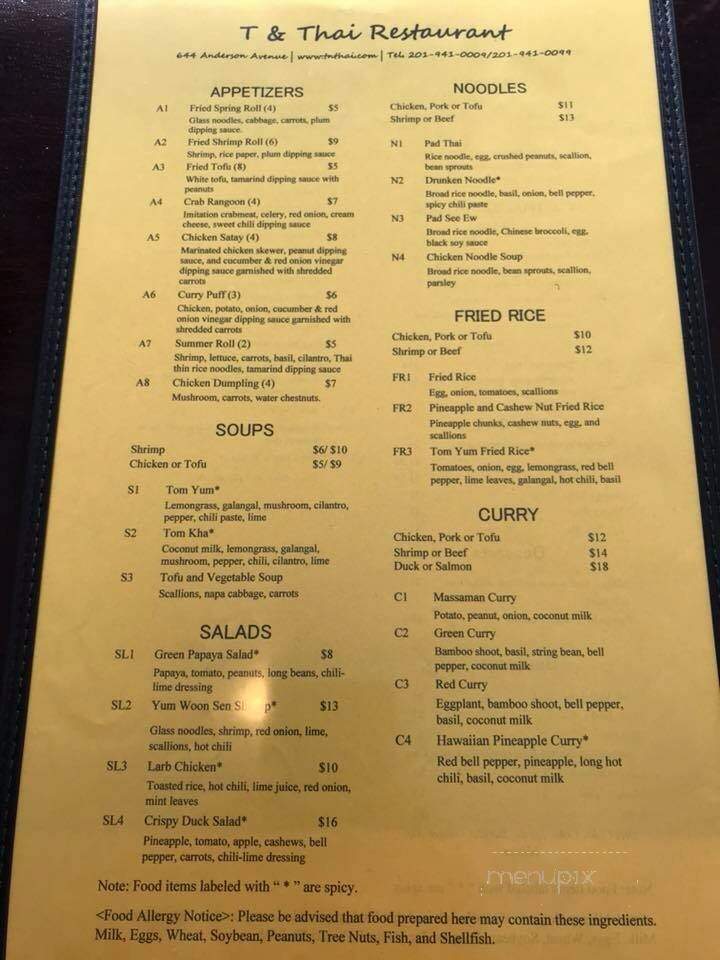 T & Thai Restaurant - Cliffside Park, NJ menu_pic