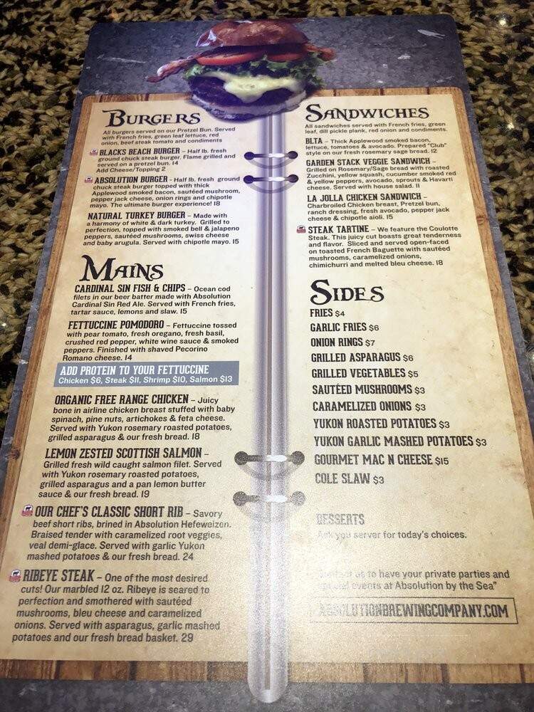 Absolution By the Sea - La Jolla, CA menu_pic