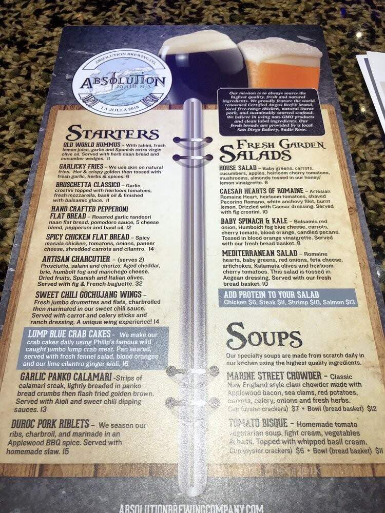 Absolution By the Sea - La Jolla, CA menu_pic
