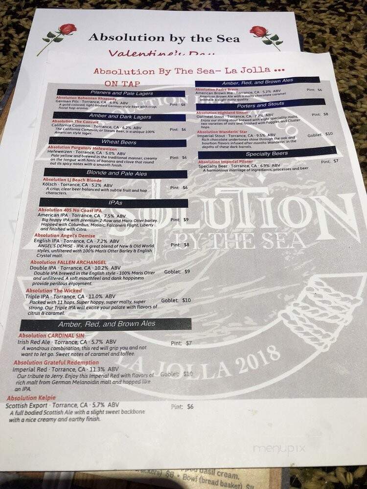 Absolution By the Sea - La Jolla, CA menu_pic