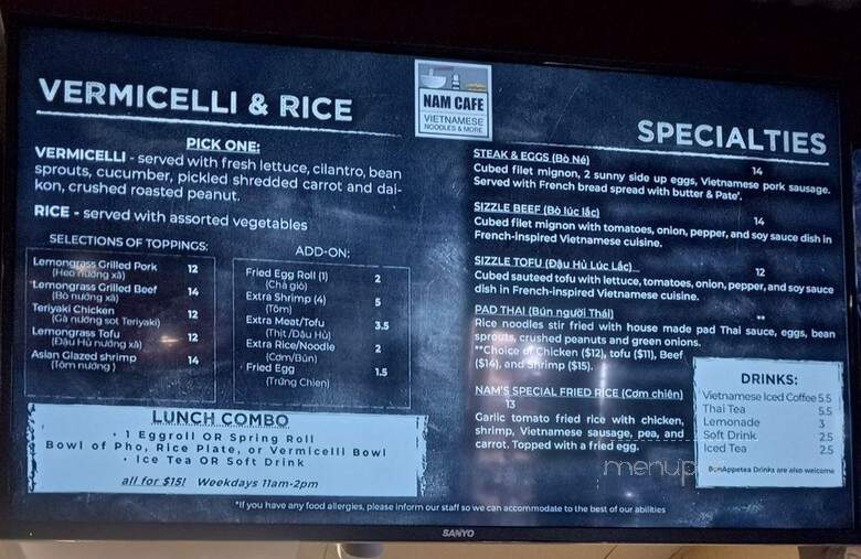 Nam Cafe - College Station, TX menu_pic