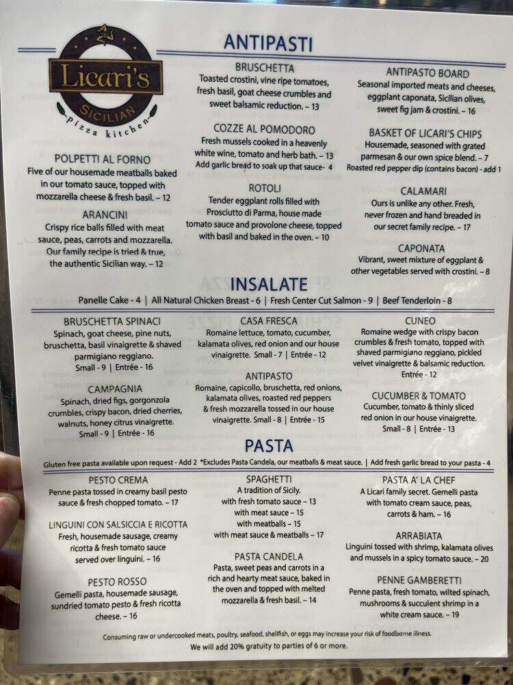 Licari's Sicilian Pizza Kitchen - Hudsonville, MI menu_pic