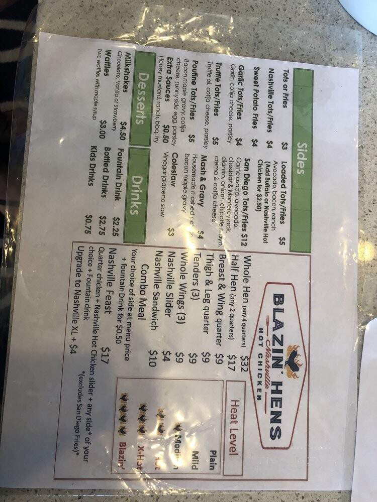 Blazin' Hens - Redondo Beach, CA menu_pic