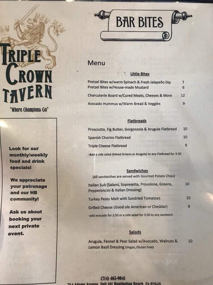 Triple Crown Tavern - Huntington Beach, CA menu_pic