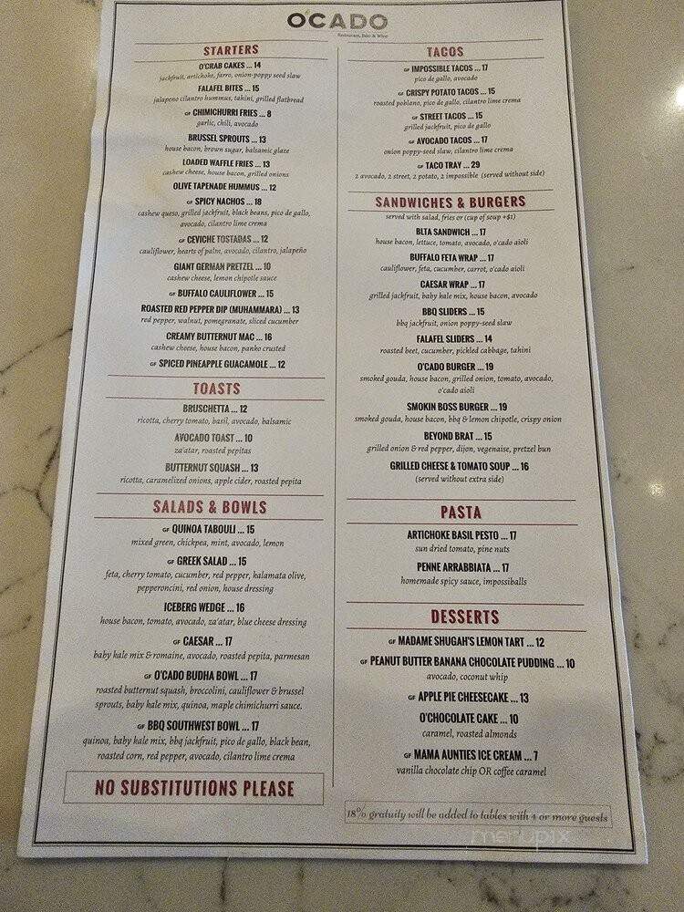 O'Cado Restaurant & Wine Bar - Los Angeles, CA menu_pic
