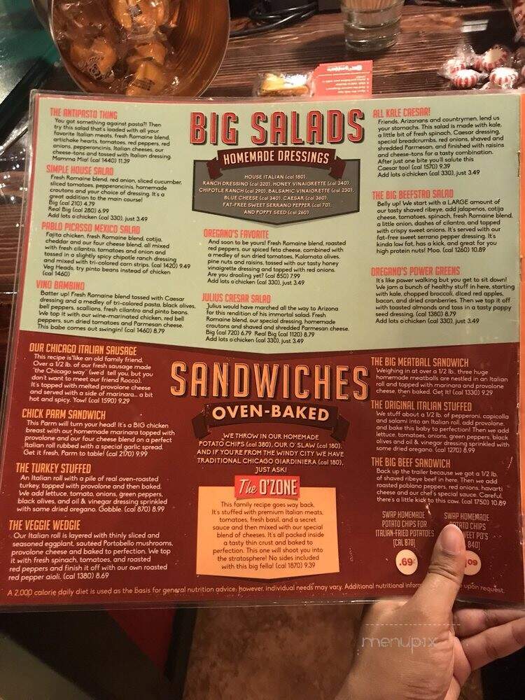 Oregano's Pizza Bistro - Tucson, AZ menu_pic
